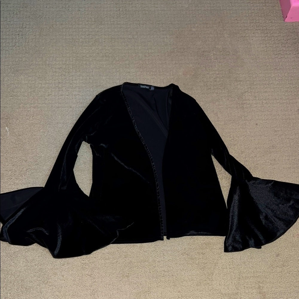 Black Velvet Bell Sleeve Cardigan